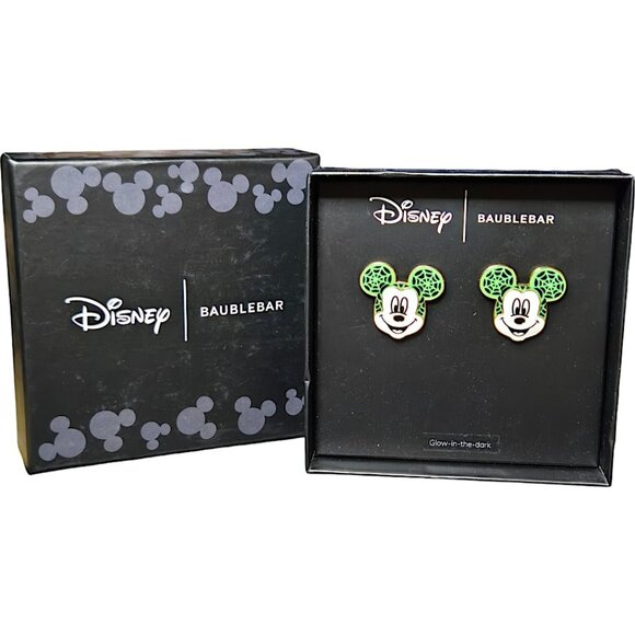 Disney X BAUBLEBAR Halloween Glow in the Dark Spiderweb Mickey Mouse Earrings - Picture 1 of 8